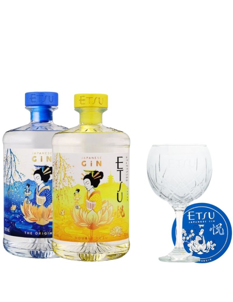 Etsu Japanese Gin e Etsu Double Yuzu Gin+ Calice Etsu e Sottobicchiere Etsu OMAGGIO