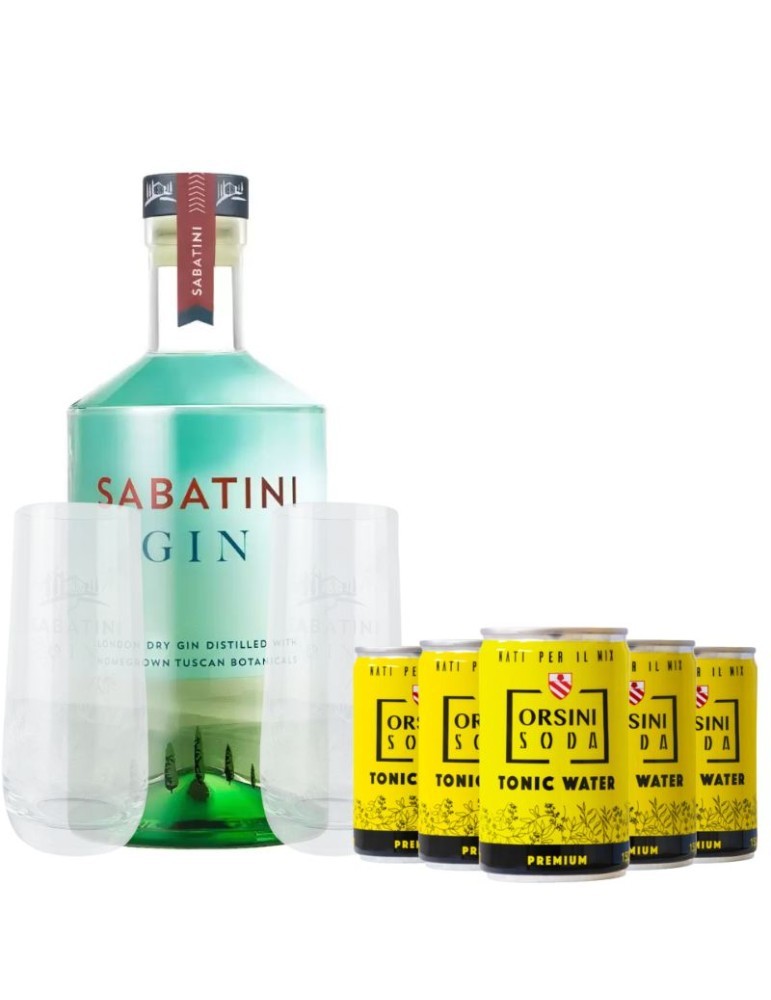 Kit Gin Tonic Sabatini + Tonic Water Premium Orsini Soda + 2 Bicchieri OMAGGIO