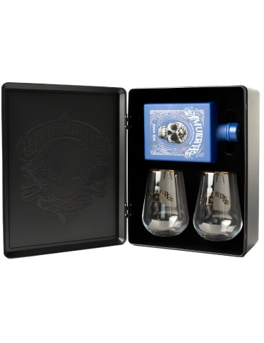 Amuerte Blue Metal Box Gin - 43% Vol. - 0,70 L + 2 Bicchieri